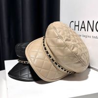 Women's Elegant Basic Solid Color Chain Curved Eaves Beret Hat main image 5