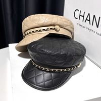 Women's Elegant Basic Solid Color Chain Curved Eaves Beret Hat main image 3