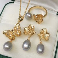 Elegant Lady Geometric Freshwater Pearl Rings Earrings Necklace In Bulk main image 2