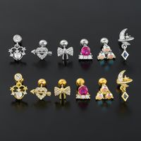 1 Piece Ig Style Simple Style Streetwear Geometric Heart Shape Plating Inlay Brass Artificial Pearls Zircon 18k Gold Plated White Gold Plated Ear Studs main image 4