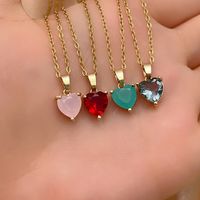 Wholesale Elegant Simple Style Heart Shape 304 Stainless Steel Copper Plating Inlay Gold Plated Zircon Pendant Necklace main image 2