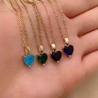 Wholesale Elegant Simple Style Heart Shape 304 Stainless Steel Copper Plating Inlay Gold Plated Zircon Pendant Necklace main image 3