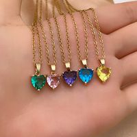 Wholesale Elegant Simple Style Heart Shape 304 Stainless Steel Copper Plating Inlay Gold Plated Zircon Pendant Necklace main image 1