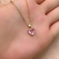 Wholesale Elegant Simple Style Heart Shape 304 Stainless Steel Copper Plating Inlay Gold Plated Zircon Pendant Necklace main image 8