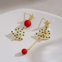 1 Pair Basic Modern Style Christmas Tree Plating Inlay Alloy Zircon Drop Earrings main image 2