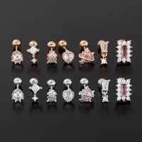 1 Piece Ig Style Vacation Simple Style Geometric Plating Inlay Brass Zircon 18k Gold Plated White Gold Plated Ear Studs main image 4