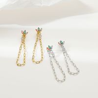 1 Pair Sweet Shamrock Flower Tassel Inlay Stainless Steel Zircon White Gold Plated Gold Plated Drop Earrings main image 1