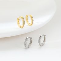 1 Pair Elegant Simple Style Solid Color Inlay Stainless Steel Zircon White Gold Plated Gold Plated Hoop Earrings main image 6