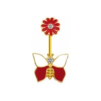 Ig Style Star Bat Bow Knot Stainless Steel Copper Plating Inlay Rhinestones Zircon White Gold Plated Gold Plated Belly Ring sku image 5