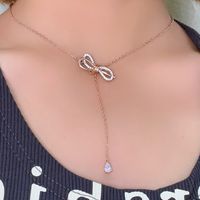 Wholesale IG Style Original Design Classic Style Heart Shape Smiley Face Bow Knot Copper Plating Inlay K Gold Plated Rhodium Plated Zircon Pendant Necklace main image 5