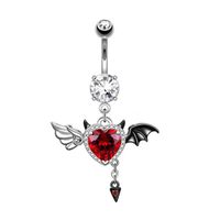 Hip-hop Rock Punk Heart Shape Wings Bat Stainless Steel Alloy Copper Plating Chain Inlay Rhinestones Zircon White Gold Plated Gold Plated Belly Ring main image 4