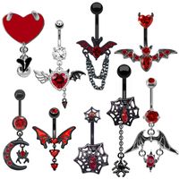 Hip-hop Rock Punk Heart Shape Wings Bat Stainless Steel Alloy Copper Plating Chain Inlay Rhinestones Zircon White Gold Plated Gold Plated Belly Ring main image 1