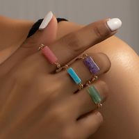 Ig Style Casual Artistic Square Natural Stone Plating 14k Gold Plated Open Rings main image 1