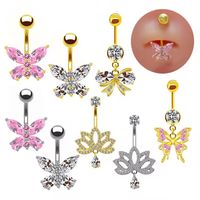 Shiny Peacock Butterfly Bow Knot Stainless Steel Copper Plating Inlay Crystal Rhinestones Zircon White Gold Plated Gold Plated Belly Ring main image 1