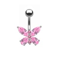 Shiny Peacock Butterfly Bow Knot Stainless Steel Copper Plating Inlay Crystal Rhinestones Zircon White Gold Plated Gold Plated Belly Ring sku image 6