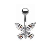 Shiny Peacock Butterfly Bow Knot Stainless Steel Copper Plating Inlay Crystal Rhinestones Zircon White Gold Plated Gold Plated Belly Ring sku image 7
