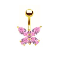 Shiny Peacock Butterfly Bow Knot Stainless Steel Copper Plating Inlay Crystal Rhinestones Zircon White Gold Plated Gold Plated Belly Ring sku image 9