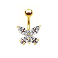 Shiny Peacock Butterfly Bow Knot Stainless Steel Copper Plating Inlay Crystal Rhinestones Zircon White Gold Plated Gold Plated Belly Ring sku image 8