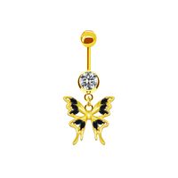 Shiny Peacock Butterfly Bow Knot Stainless Steel Copper Plating Inlay Crystal Rhinestones Zircon White Gold Plated Gold Plated Belly Ring sku image 1