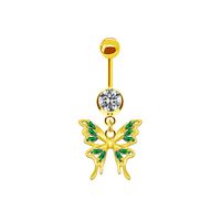 Shiny Peacock Butterfly Bow Knot Stainless Steel Copper Plating Inlay Crystal Rhinestones Zircon White Gold Plated Gold Plated Belly Ring sku image 2