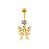 Shiny Peacock Butterfly Bow Knot Stainless Steel Copper Plating Inlay Crystal Rhinestones Zircon White Gold Plated Gold Plated Belly Ring sku image 3
