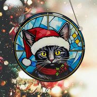 Christmas Cartoon Style Cute Christmas Hat Cat Arylic Indoor Outdoor Festival Hanging Ornaments Decorative Props main image 5