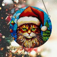 Christmas Cartoon Style Cute Christmas Hat Cat Arylic Indoor Outdoor Festival Hanging Ornaments Decorative Props main image 1