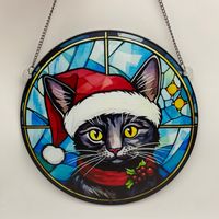 Christmas Cartoon Style Cute Christmas Hat Cat Arylic Indoor Outdoor Festival Hanging Ornaments Decorative Props main image 3