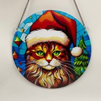 Christmas Cartoon Style Cute Christmas Hat Cat Arylic Indoor Outdoor Festival Hanging Ornaments Decorative Props main image 2