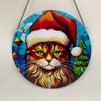Christmas Cartoon Style Cute Christmas Hat Cat Arylic Indoor Outdoor Festival Hanging Ornaments Decorative Props sku image 1