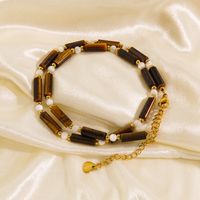Casual Vintage Style Geometric 304 Stainless Steel Tiger Eye 18K Gold Plated Necklace In Bulk main image 4