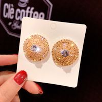 1 Paire Style Simple Rond Placage Incruster Alliage Strass Plaqué Or Boucles D'oreilles main image 1