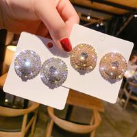 1 Pair Simple Style Round Plating Inlay Alloy Rhinestones Gold Plated Ear Studs main image 3