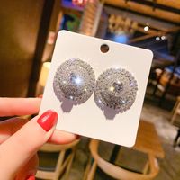 1 Paire Style Simple Rond Placage Incruster Alliage Strass Plaqué Or Boucles D'oreilles main image 4