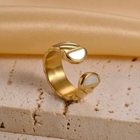 304 Stainless Steel 14K Gold Plated Retro Simple Style Enamel Plating Irregular Shell Open Rings sku image 5