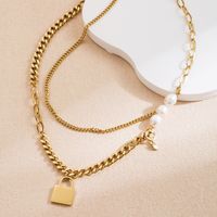 304 Stainless Steel 14K Gold Plated Retro Simple Style Polishing Plating Lock Double Layer Necklaces main image 1