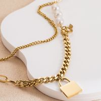 304 Stainless Steel 14K Gold Plated Retro Simple Style Polishing Plating Lock Double Layer Necklaces main image 2