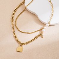 304 Stainless Steel 14K Gold Plated Retro Simple Style Polishing Plating Lock Double Layer Necklaces sku image 2