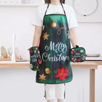 Cross-border Polyester Printing Kitchen Thickened Oil-resistant Apron Oven Heat Insulation Gloves Baking Heat Insulation Anti-scald Anti-fouling Set main image 4