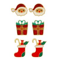 1 Jeu Style Simple Sapin De Noël Père Noël Chaussettes De Noël Placage Alliage Boucles D'oreilles Boucles D'oreilles main image 2