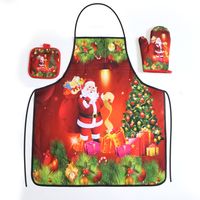 Cross-border Polyester Printing Kitchen Thickened Oil-resistant Apron Oven Heat Insulation Gloves Baking Heat Insulation Anti-scald Anti-fouling Set sku image 3