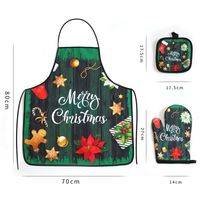 Cross-border Polyester Printing Kitchen Thickened Oil-resistant Apron Oven Heat Insulation Gloves Baking Heat Insulation Anti-scald Anti-fouling Set main image 3