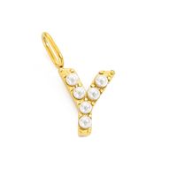 1 Piece Stainless Steel Imitation Pearl Artificial Pearls 14K Gold Plated Letter sku image 48