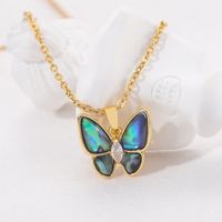 Lady Butterfly Titanium Steel Copper Plating Inlay Artificial Gemstones 18k Gold Plated Pendant Necklace main image 4