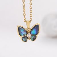 Lady Butterfly Titanium Steel Copper Plating Inlay Artificial Gemstones 18k Gold Plated Pendant Necklace main image 3