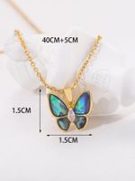 Lady Butterfly Titanium Steel Copper Plating Inlay Artificial Gemstones 18k Gold Plated Pendant Necklace main image 2