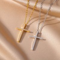 Einfacher Stil Kreuzen Kupfer Vergoldet Zirkon Halskette Mit Anhänger In Masse main image 1
