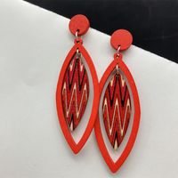 1 Pair Vintage Style Ethnic Style Leaves Lines Lacquer Painting Wood Drop Earrings main image 1