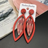 1 Pair Vintage Style Ethnic Style Leaves Lines Lacquer Painting Wood Drop Earrings main image 4