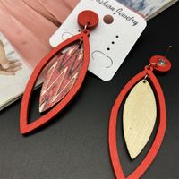 1 Pair Vintage Style Ethnic Style Leaves Lines Lacquer Painting Wood Drop Earrings main image 3